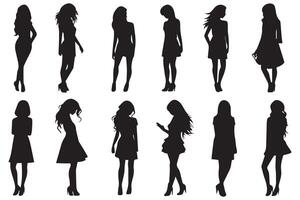 negro siluetas de mujer en blanco fondo, muchachas silueta gratis diseño vector