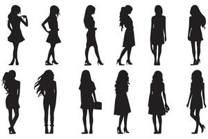 conjunto de negro siluetas de muchachas aislado en blanco antecedentes gratis diseño vector