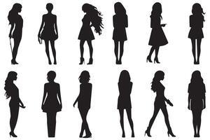 black silhouettes of women on white background, girls silhouette free design vector