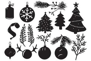 Christmas set of design elements silhouettes vector