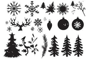 Christmas set of design elements silhouettes vector