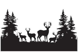 composition Forest silhouette landscape. Black and white isolated elements Element for design. Young deer at the edge vector