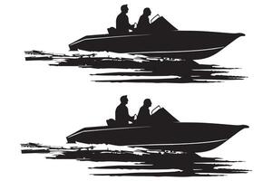 driving speed boat black silhouette vector