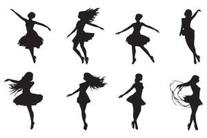 set bundle of silhouettes dancer girl illustration vector