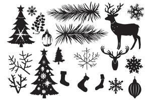 set of christmas element black silhouette pro design vector