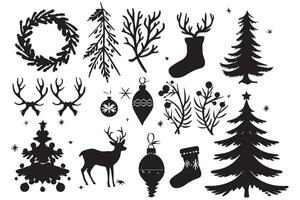 Christmas season elements silhouette vector