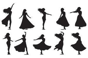 siluetas de bailando niña grupo vector