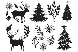 set of christmas element black silhouette pro vector