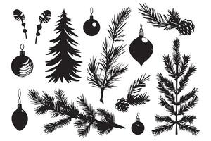 set of christmas element black silhouette pro design vector