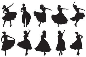 silhouettes of dancing fashion girls vector