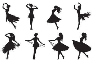 set bundle of silhouettes dancer girl illustration vector