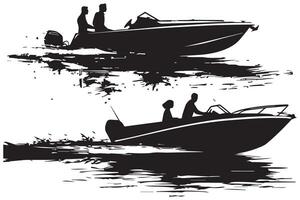 driving speed boat black silhouette vector