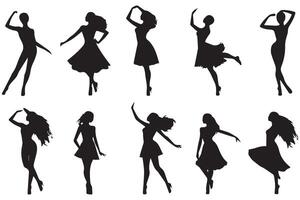 set of Black silhouette dancer girl white background vector