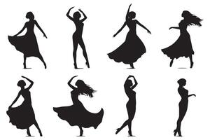 conjunto de negro silueta bailarín niña blanco antecedentes vector