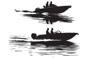 couple driving speed boat silhouette graphic vector