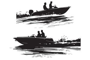 driving speed boat black silhouette vector