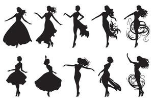 set bundle of silhouettes dancer girl illustration vector