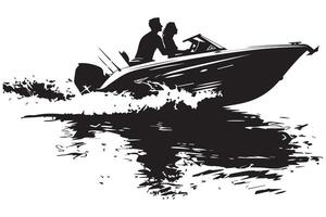 driving speed boat black silhouette vector