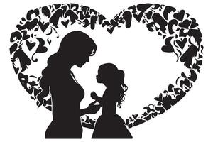 Mother with her baby, heart, outline silhouette, mother care icon on white background vector
