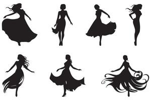 set of Black silhouette dancer girl white background vector