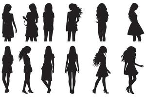negro siluetas conjunto de muchachas en blanco antecedentes Pro diseño vector