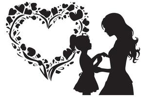 black silhouette mom and baby daughter love shape white background pro design vector