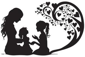 A Mother And Daughter Silhouette In The Heart Shape vector