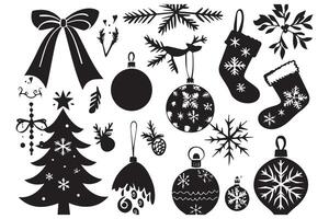 Collection of Christmas elements black silhouettes vector