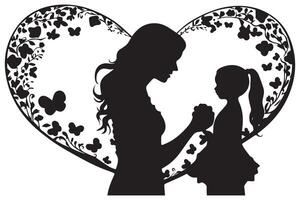 A Mother And Daughter Silhouette In The Heart Shape vector