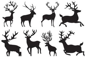 Deer silhouette set, Deer silhouette hunting silhouettes pack, Deer set, animals silhouette set, Black reindeer silhouettes, Deer set pro design vector