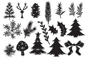 christmas elements silhouette set vector