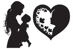 Mother with her baby, heart, outline silhouette, mother care icon on white background vector