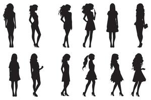 negro siluetas de mujer en blanco fondo, muchachas silueta gratis diseño vector