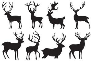 Deer silhouette set, Deer silhouette hunting silhouettes pack, Deer set, animals silhouette set, Black reindeer silhouettes, Deer set pro design vector