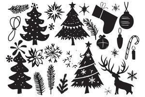 christmas elements silhouette set vector