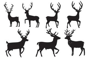 Deer silhouette set, Deer silhouette hunting silhouettes pack, Deer set, animals silhouette set, Black reindeer silhouettes, Deer set pro design vector