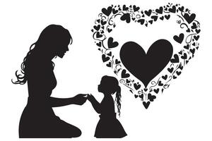 A Mother And Daughter Silhouette In The Heart Shape vector