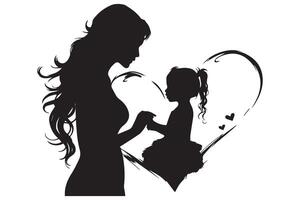 A Mother And Daughter Silhouette In The Heart Shape vector