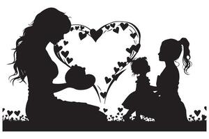 black silhouette mom and baby daughter love shape white background pro design vector