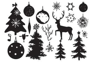 christmas elements silhouette set vector