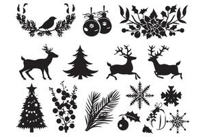 Collection of Christmas elements black silhouettes vector