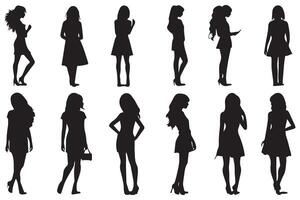 black silhouettes of women on white background, girls silhouette free design vector