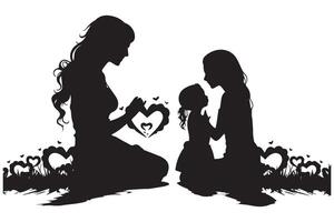 mother and baby love shape silhouette vector