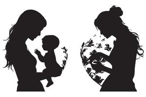 madre y bebé silueta vector
