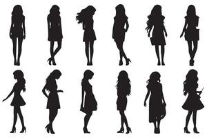 negro siluetas conjunto de muchachas en blanco antecedentes Pro diseño vector