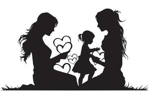 Mother with her baby, heart, outline silhouette vector