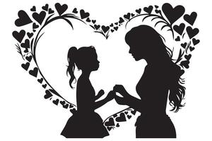 Mother with her baby, heart, outline silhouette vector