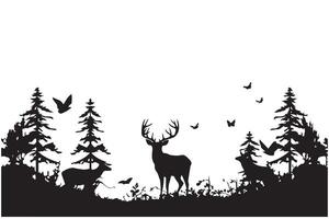 silhouette forest and deer family vector