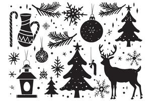 Collection of Christmas elements black silhouettes vector