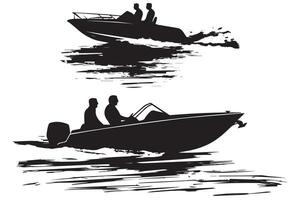 couple driving speed boat silhouette graphic vector